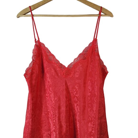 Victoria's Secret Chemise Nightie Red Pink Large Floral Adj Lace Gold Label VTG - Picture 2 of 6